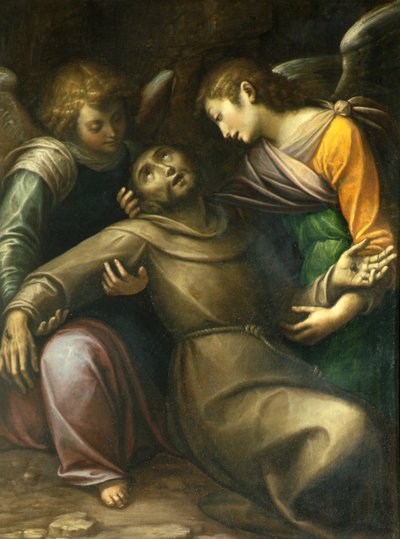 Saint François réconforté par deux anges - Orsola Maddalena Caccia